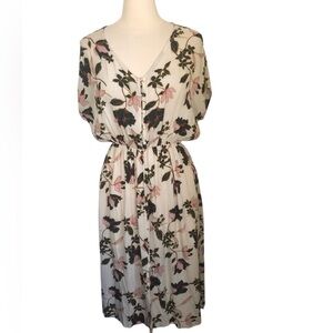 Bobeau floral print pullover v-neck woven jersey fabric midi Dress Size Small
